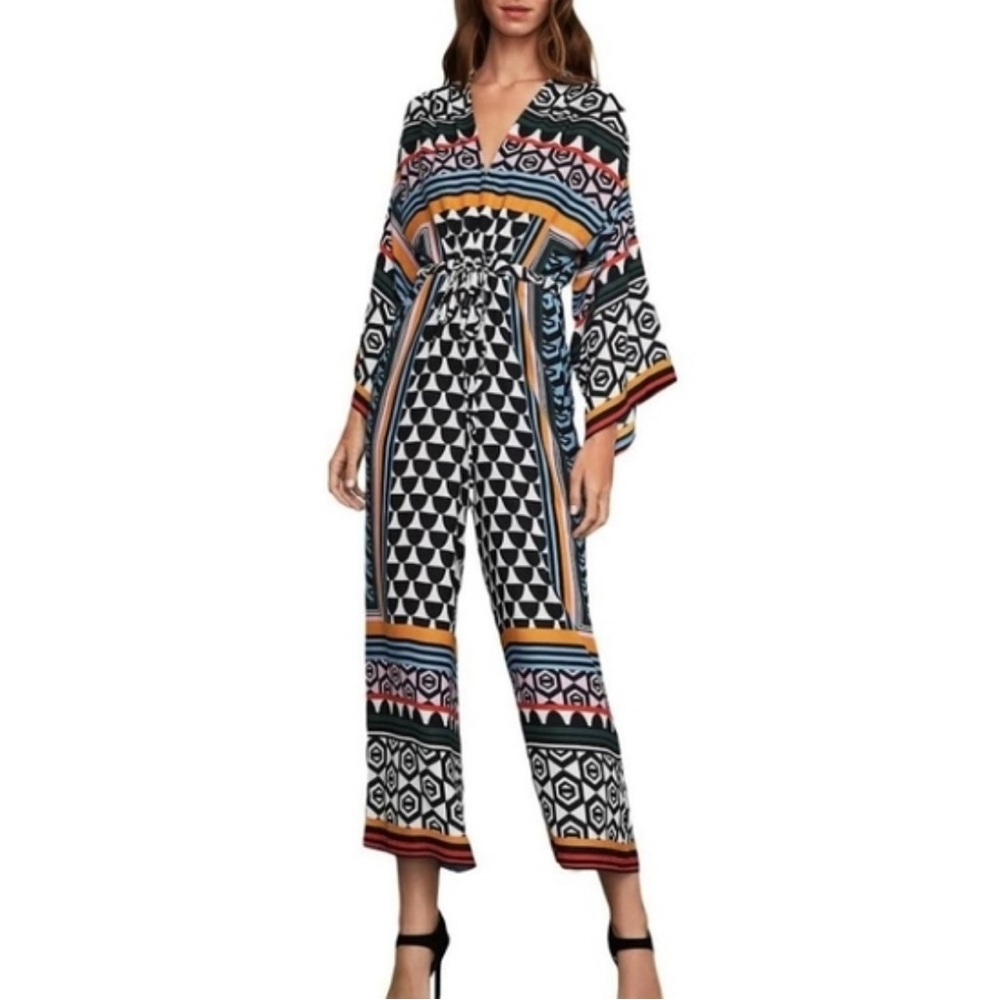 BCBGMaxAzria Jumpsuit Women XXS Oversize Multicolor‎ Geometric Long Sleeve #cc